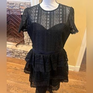 Express black lace overlay sweetheart neck tiered mini skirt dress size L